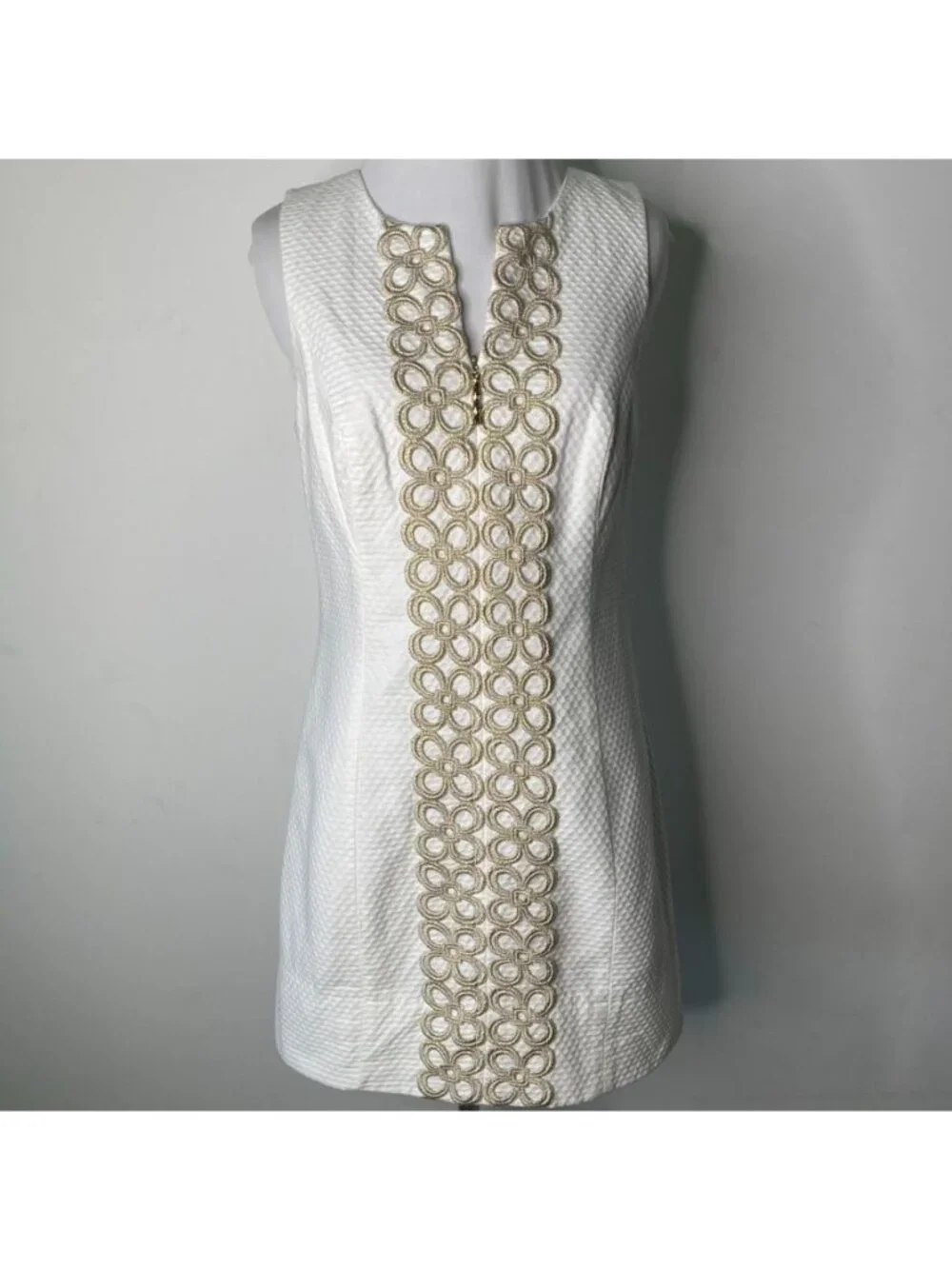 Lilly Pulitzer Mila Shift Dress Resort White Gold Lace Zip Front Mini Size 4 - Picture 2 of 12